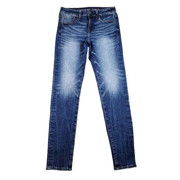 AE Next Level Airflex Skinny Jeans Men's Size 30x34 Blue Denim Whiskered Stretch - Picture 1 of 13